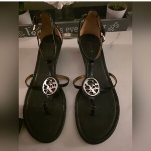 Coach Women’s Black T-Strap Logo Sandals
